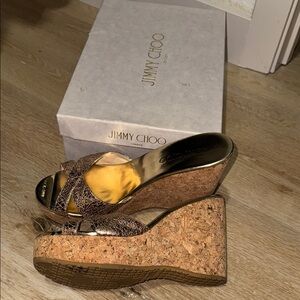 Jimmy Choo GOLD Wedge Cork Platform